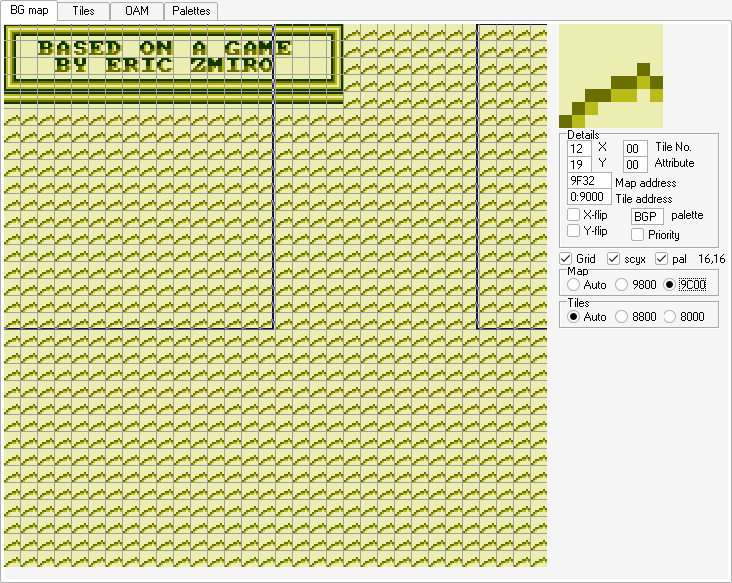 A screenshot of the Window’s tilemap in the VRAM viewer.