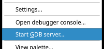 screenshot of GDB option in mGBA's Tools menu