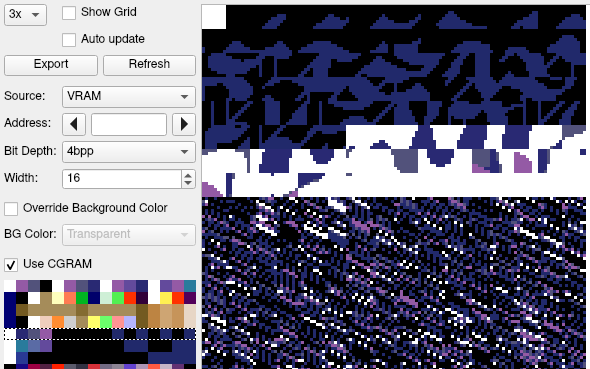 The packed tiles, as seen with palette 4 in a SNES debugger