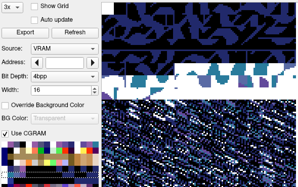The packed tiles, as seen with palette 5 in a SNES debugger