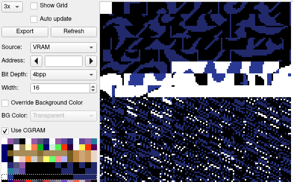 The packed tiles, as seen with palette 6 in a SNES debugger