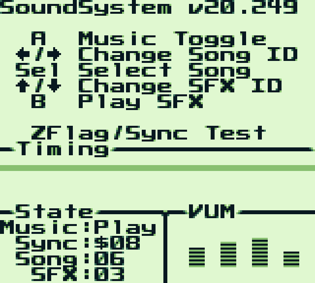 Screenshot from the GBSoundSystem ROM